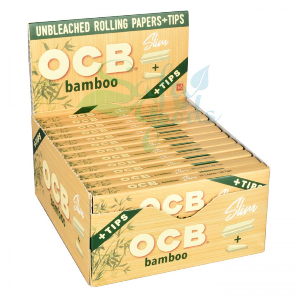 OCB Bamboo Rolling Papers with Tips 24CT Display Box